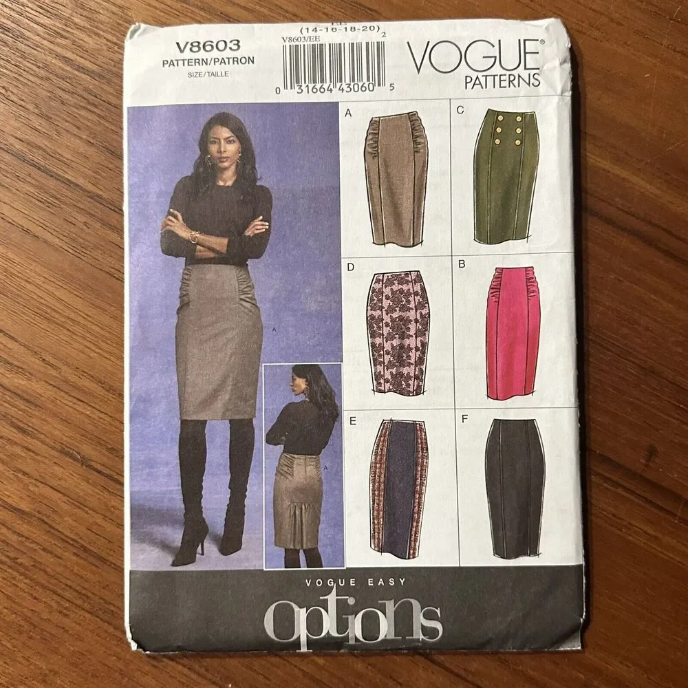 NEW Vogue # V8603 Options Skirts with variations Pattern Sz: 14-20 UC